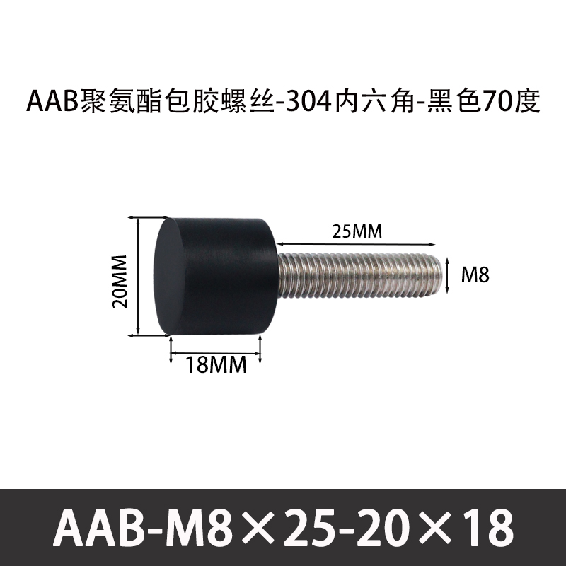 AAB-M8×25-20×18-1.25 聚氨酯防撞螺丝黑色70度